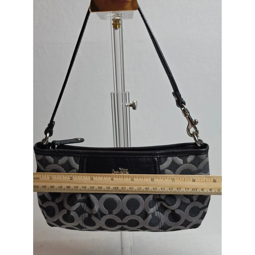 Coach Signature C Small Wristlet Shoulder Bag Black Grey Jacquard Purple Lining